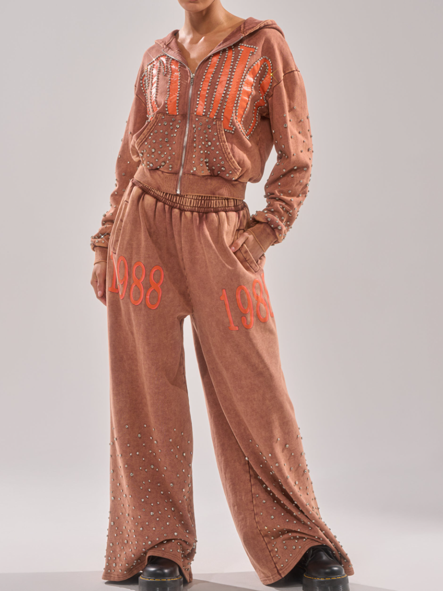 Rhinestone Decorative Sports Style Suit