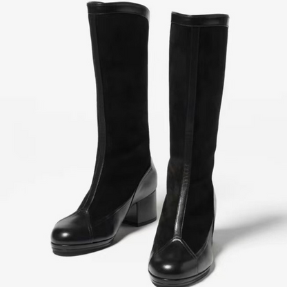 Spliced Colored Round-Head Mid-Boots