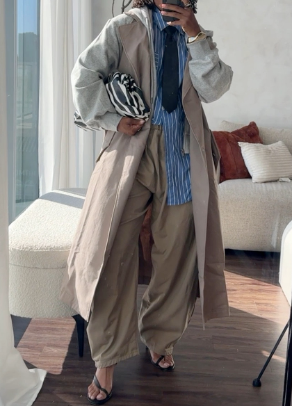 Hoodie Sweatshirt Trench Coat