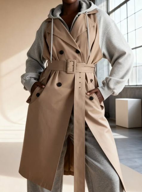 Hoodie Sweatshirt Trench Coat