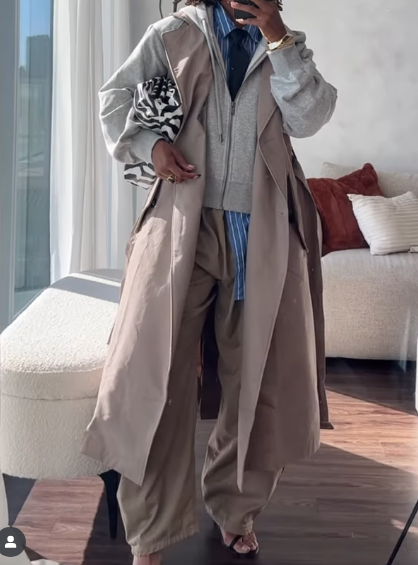 Hoodie Sweatshirt Trench Coat