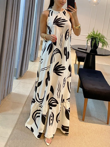 Sleeveless Round Neck Printed Jumpsuit