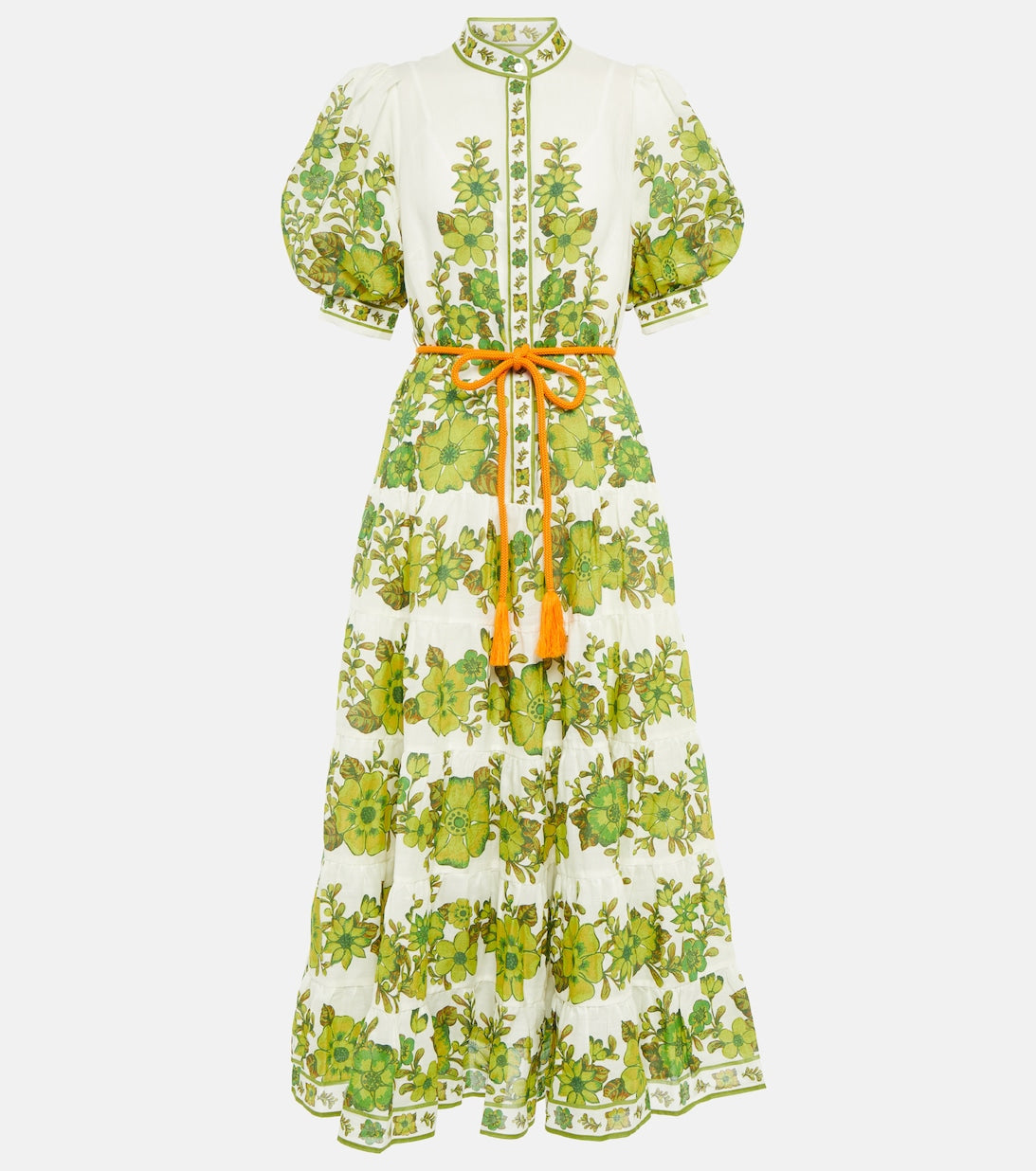 Digital Print Puff Sleeve Midi Dress