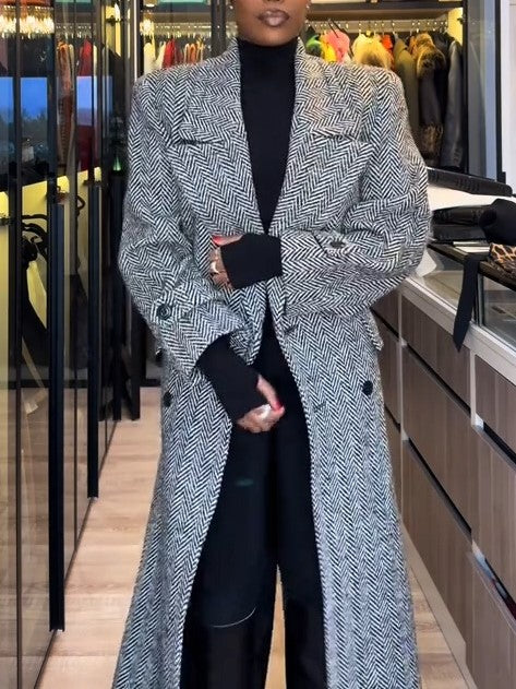 Oversized Coat in Chevron Wool