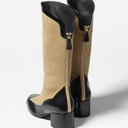 Spliced Colored Round-Head Mid-Boots