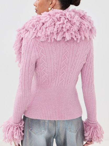 Ribbed And Fringed Knit Coat