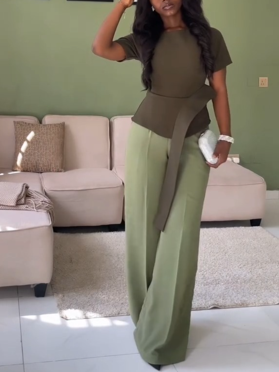 Green Casual Comfortable Slim Two-piece Set