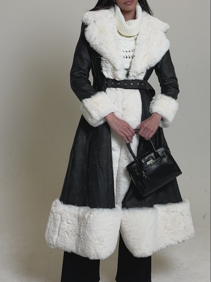 Embossed Croc-Print White Faux Fur-Trim Coat