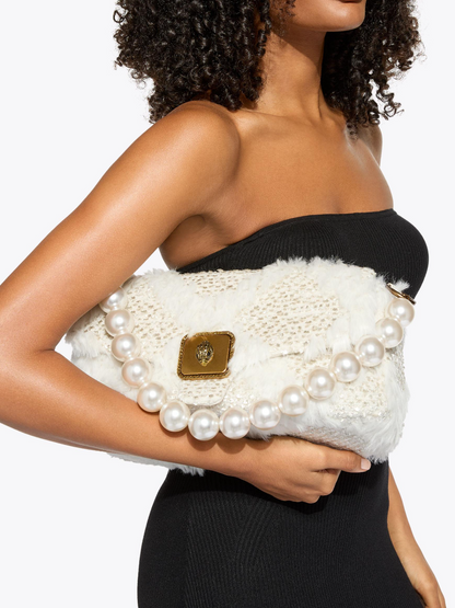 Faux Fur Metallic Wool Pearl Bag