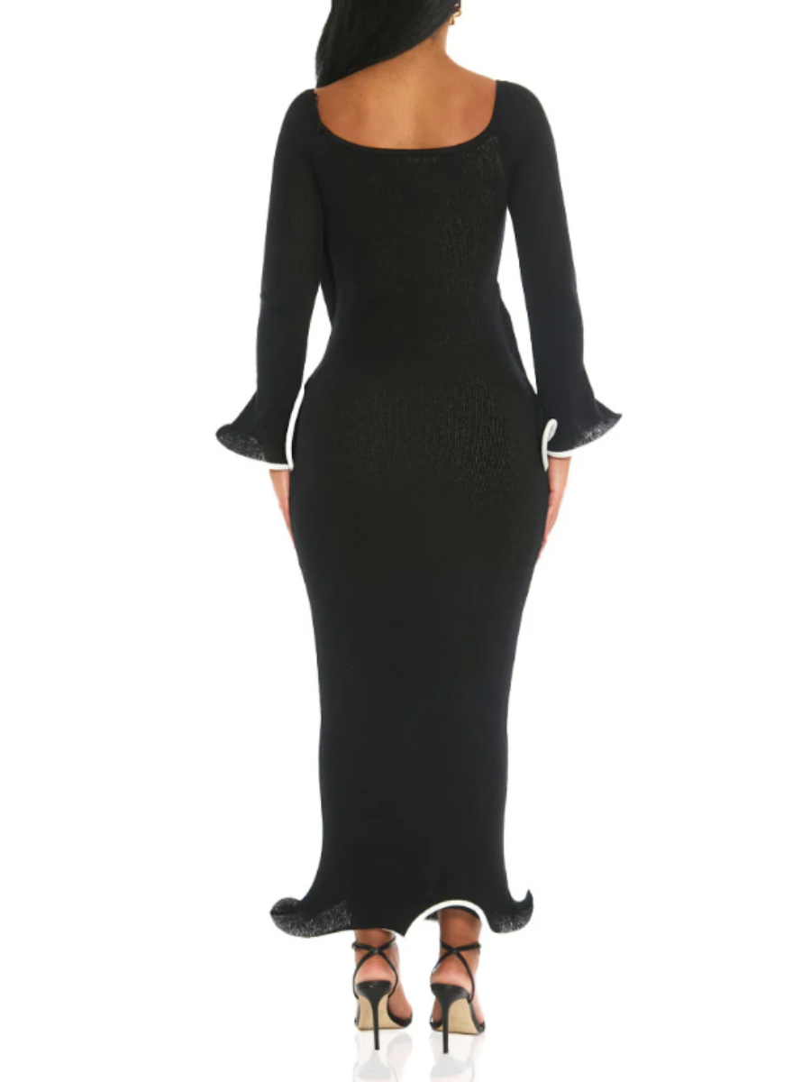 White Stretch-knit Piping Dress