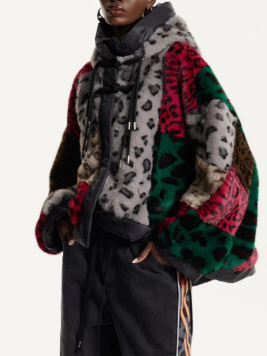 Faux Fur Leopard Hooded Jacket