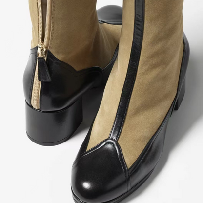 Spliced Colored Round-Head Mid-Boots
