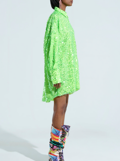 Sequin Lapel Shirt Dress