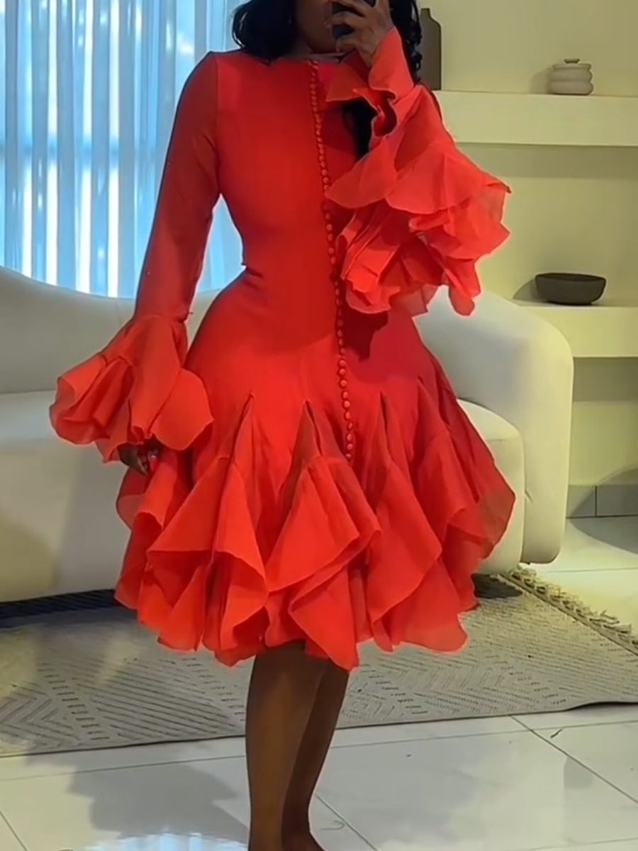 Red Petal Sleeve Mini Dress