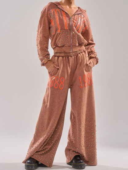 Rhinestone Decorative Sports Style Suit