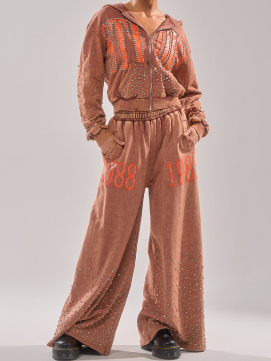 Rhinestone Decorative Sports Style Suit