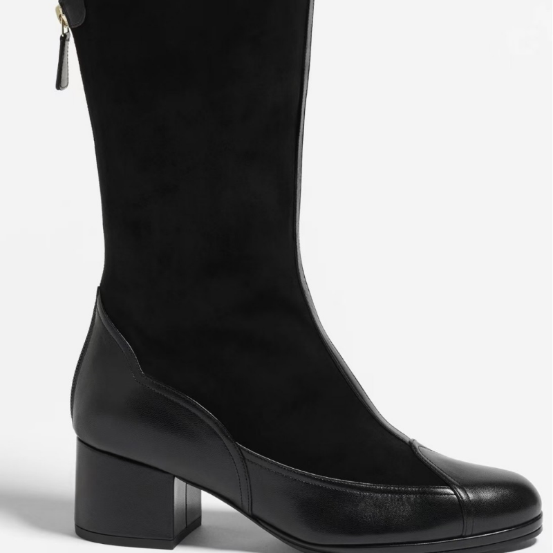 Spliced Colored Round-Head Mid-Boots