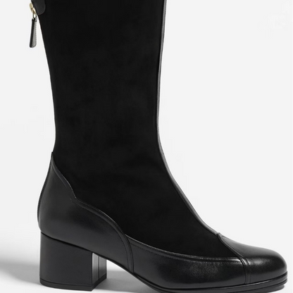 Spliced Colored Round-Head Mid-Boots