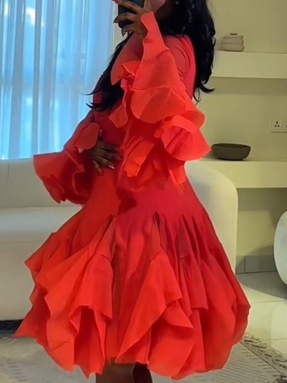 Red Petal Sleeve Mini Dress