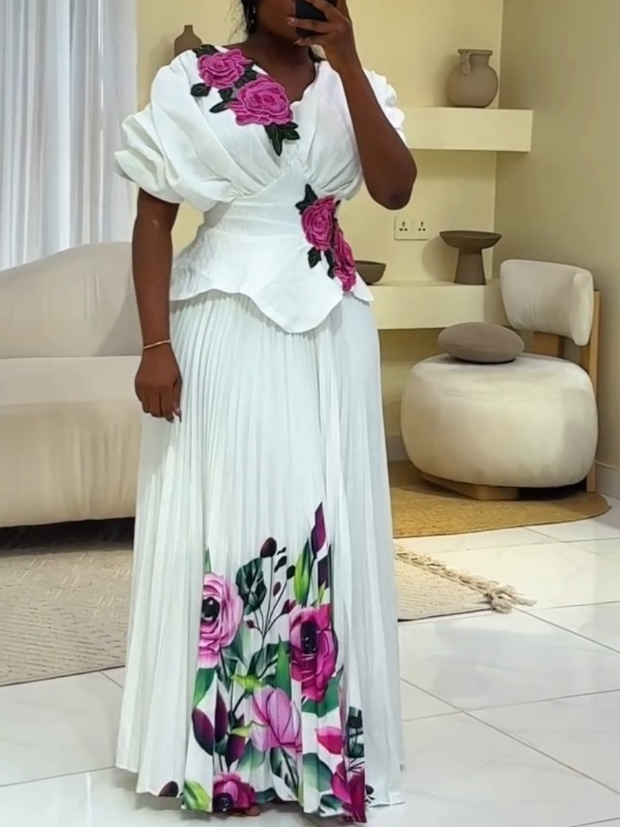 Elegant Two-Piece Set With Rose Decor