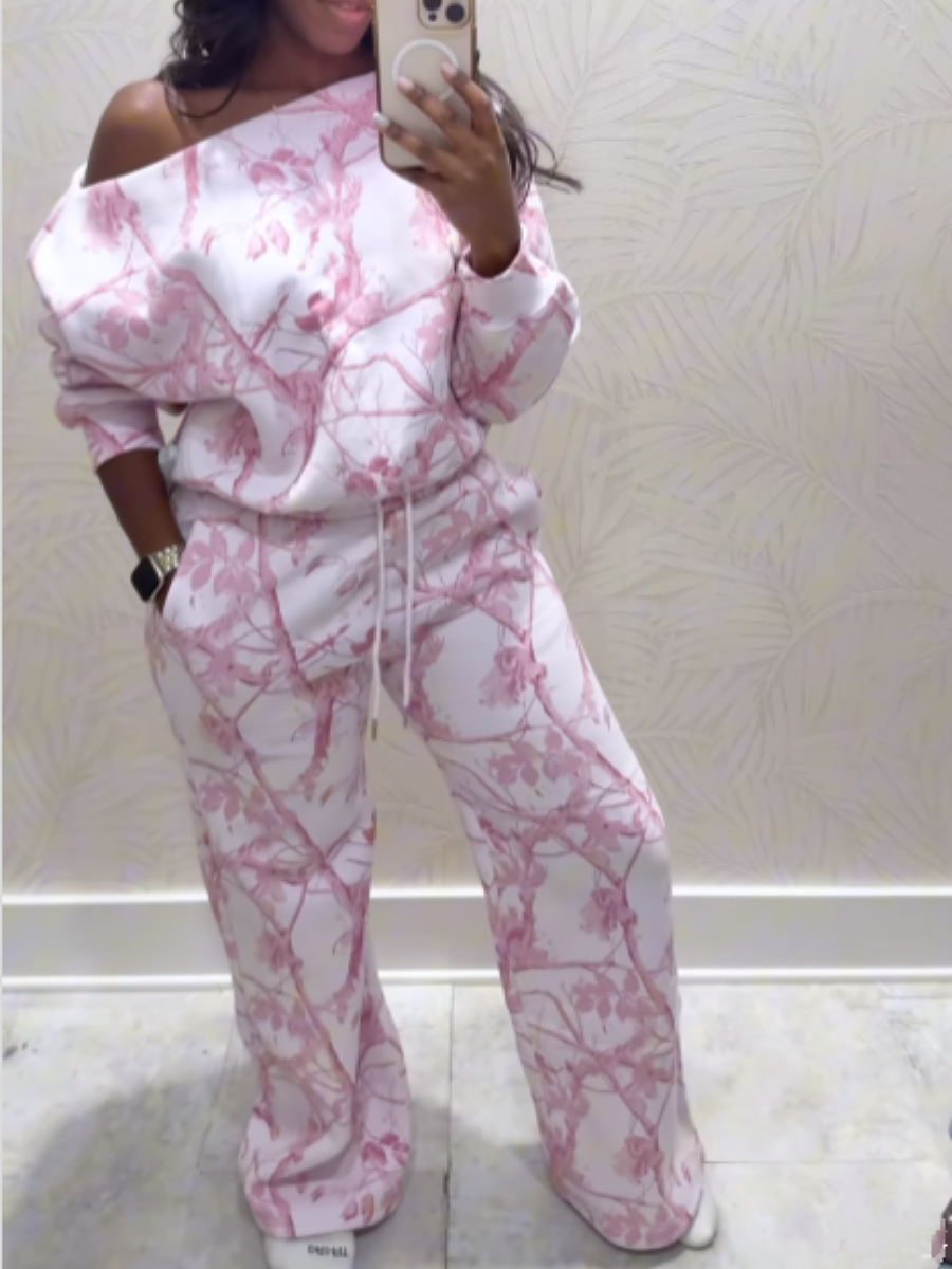 Printed Off-Shoulder Pants Set