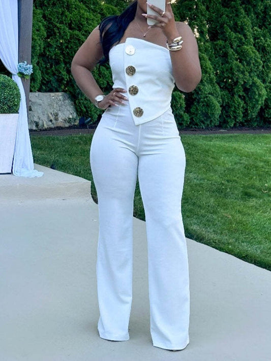 Sleeveless Strapless Stretch Wide Leg Jumpsuit