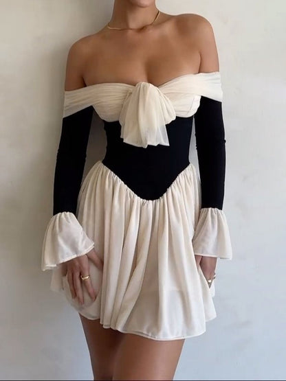 Off Shoulder Fashion Patchwork Sexy Hip Dress