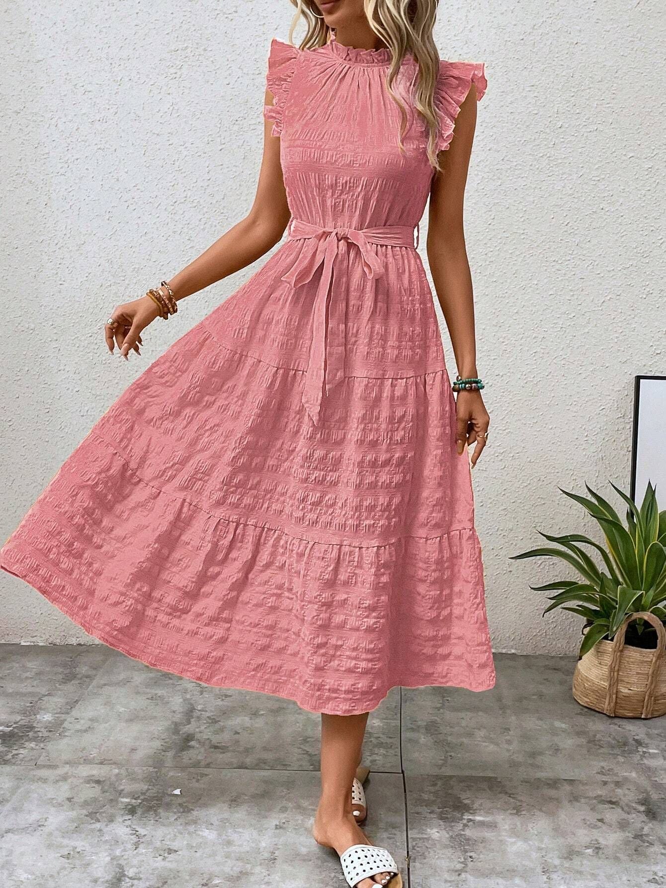 Flying Sleeve Texture Dress