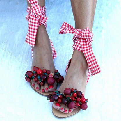 Beaded Flat Heel Sandals