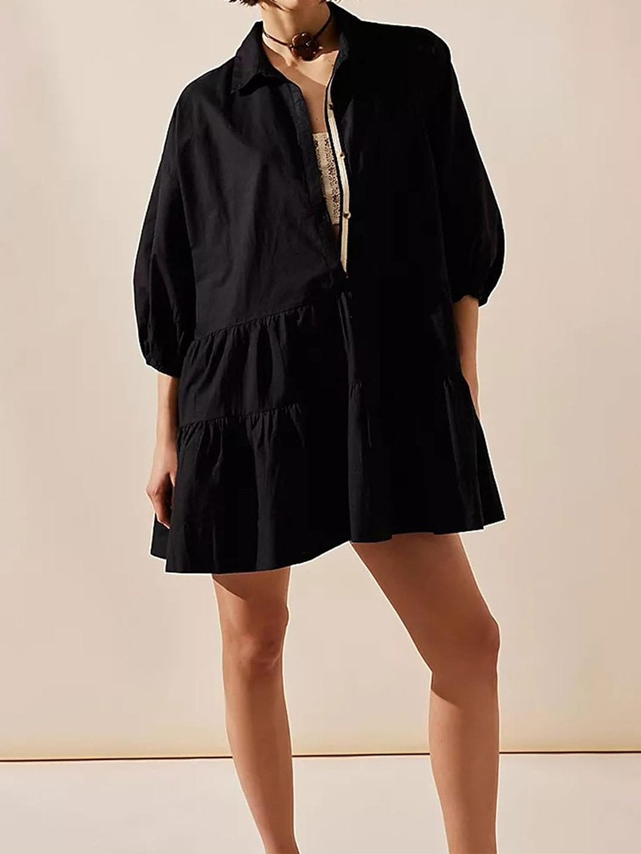 Casual Puff Sleeve A Shirt Dress