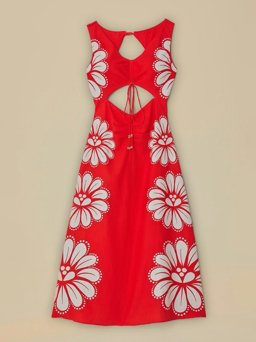 Printed Cutout Backless V Neck Sleeveless Dress