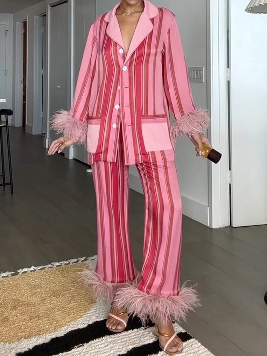 Pink Stripes Party Pajama With Feathers