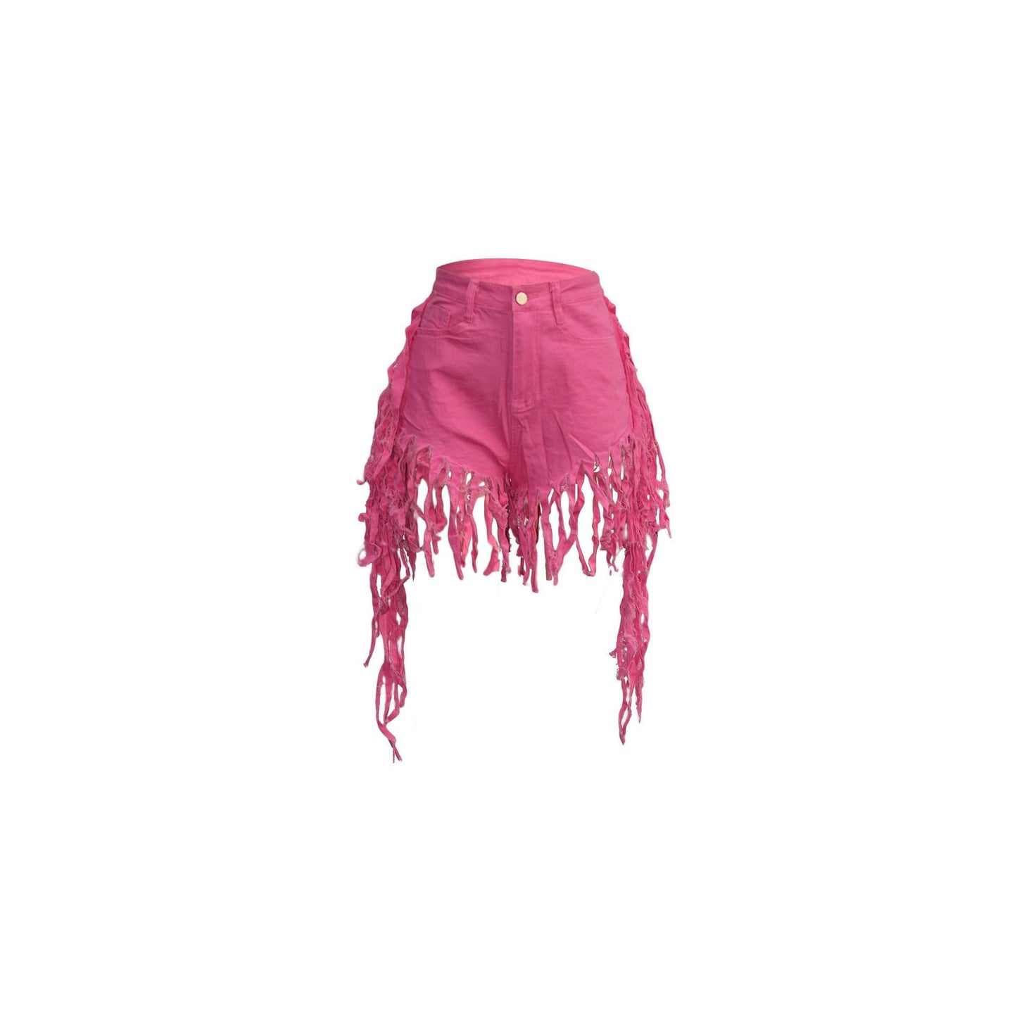 Rapped Fringed Denim Shorts