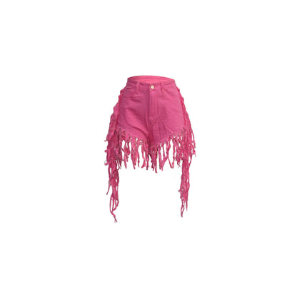 Rapped Fringed Denim Shorts