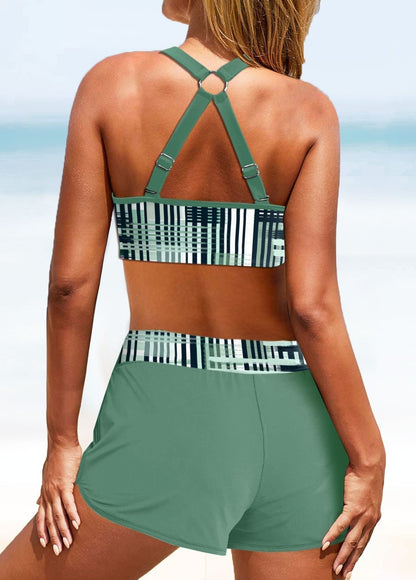 Metal Ring Sage Green Geometric Print Bikini Set