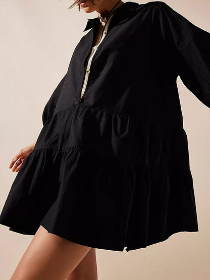 Casual Puff Sleeve A Shirt Dress