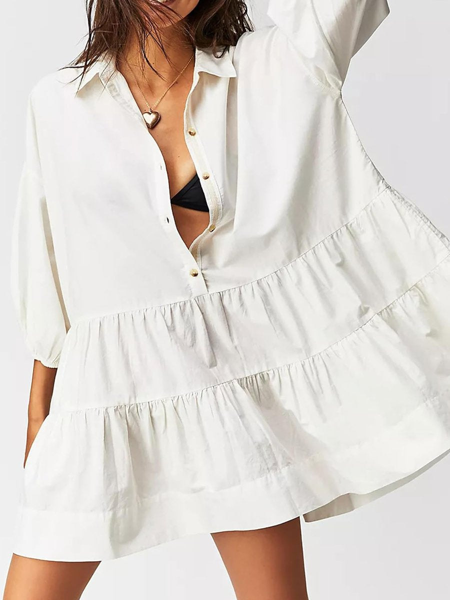 Casual Puff Sleeve A Shirt Dress