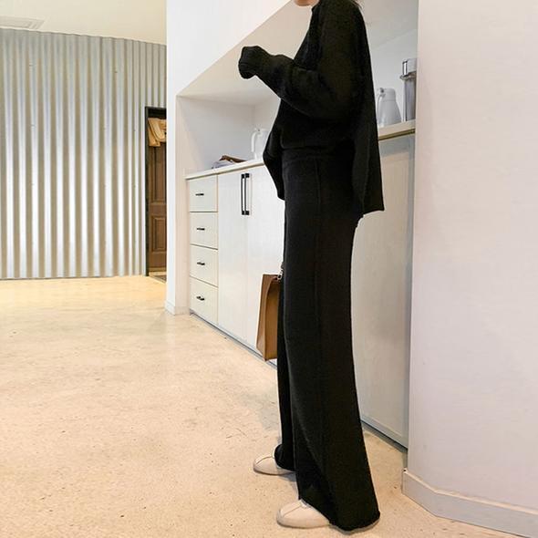 Fashion Elegant Sweater Wide Leg Pants Suit