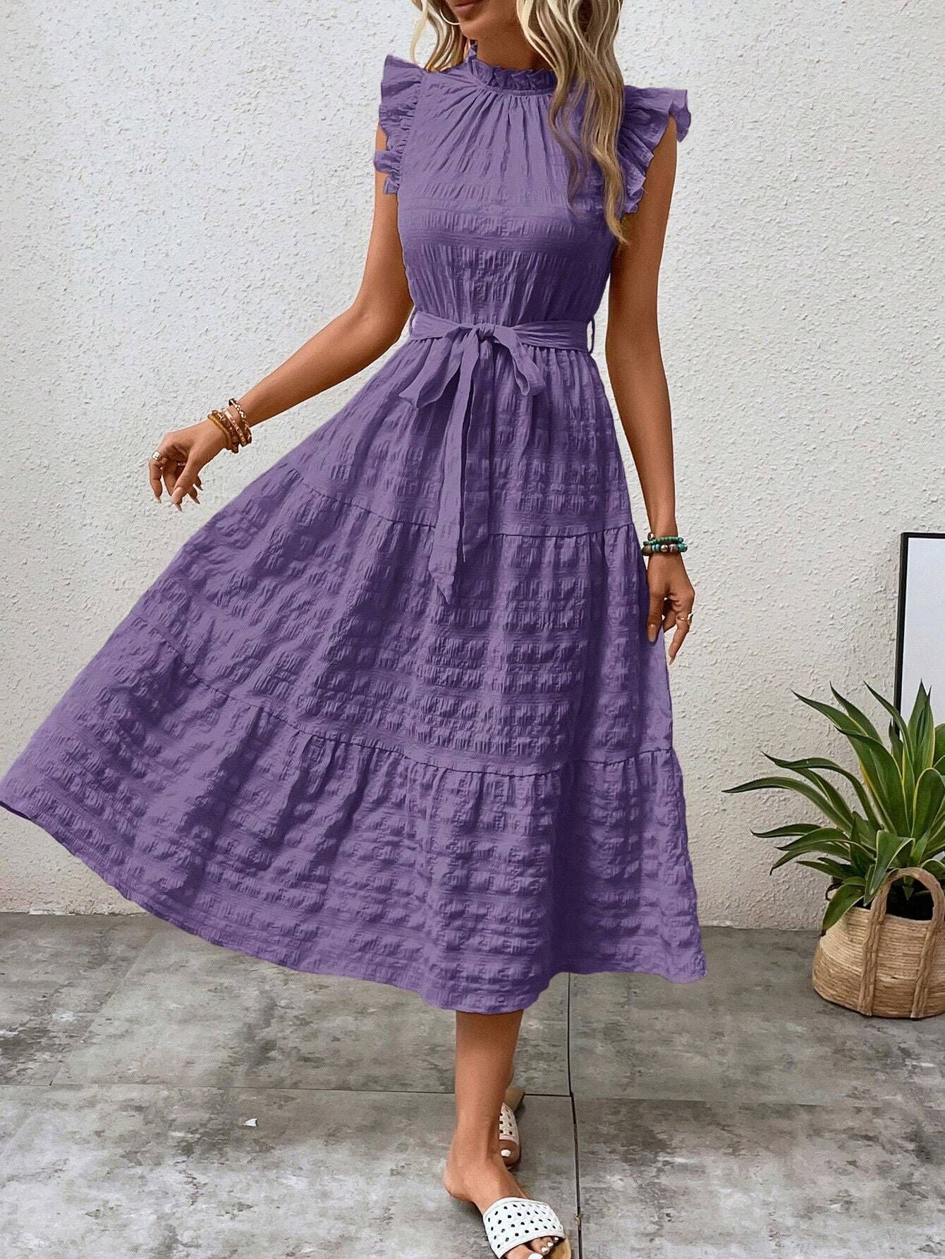 Flying Sleeve Texture Dress