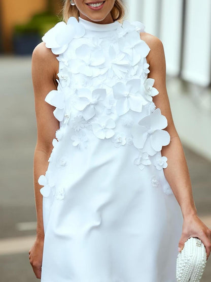 Beaded 3D Flower Sleeveless Dress