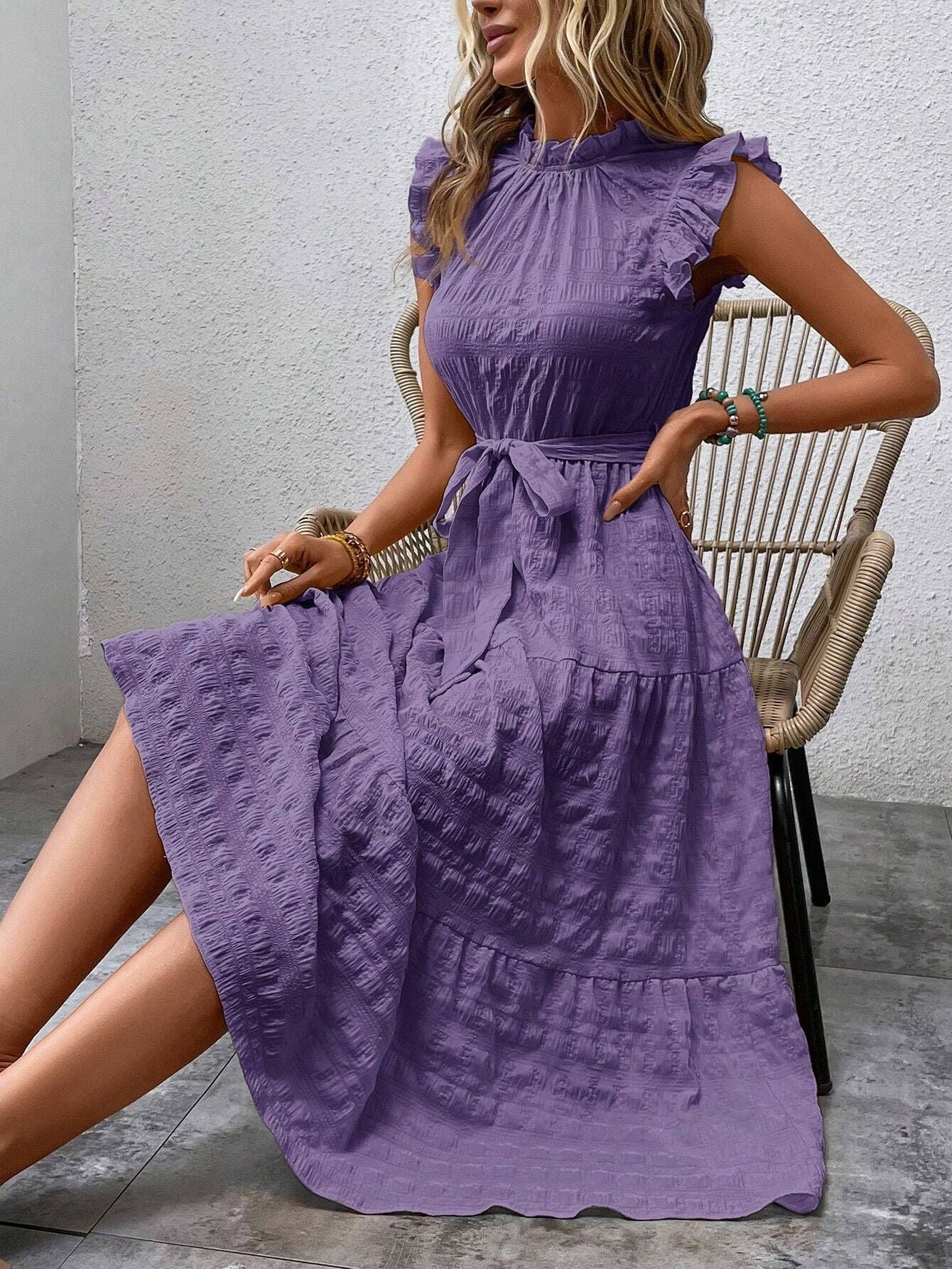 Flying Sleeve Texture Dress