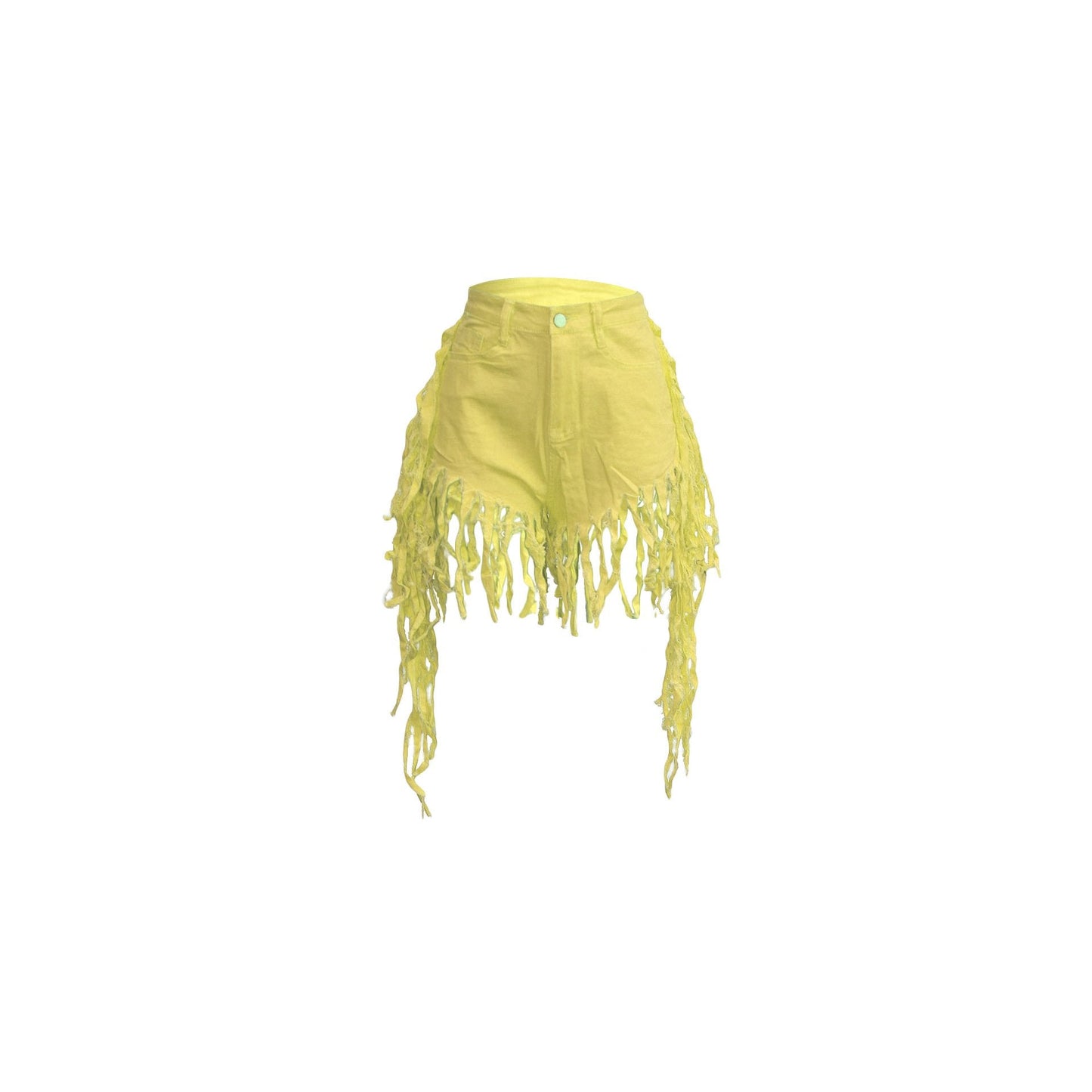 Rapped Fringed Denim Shorts