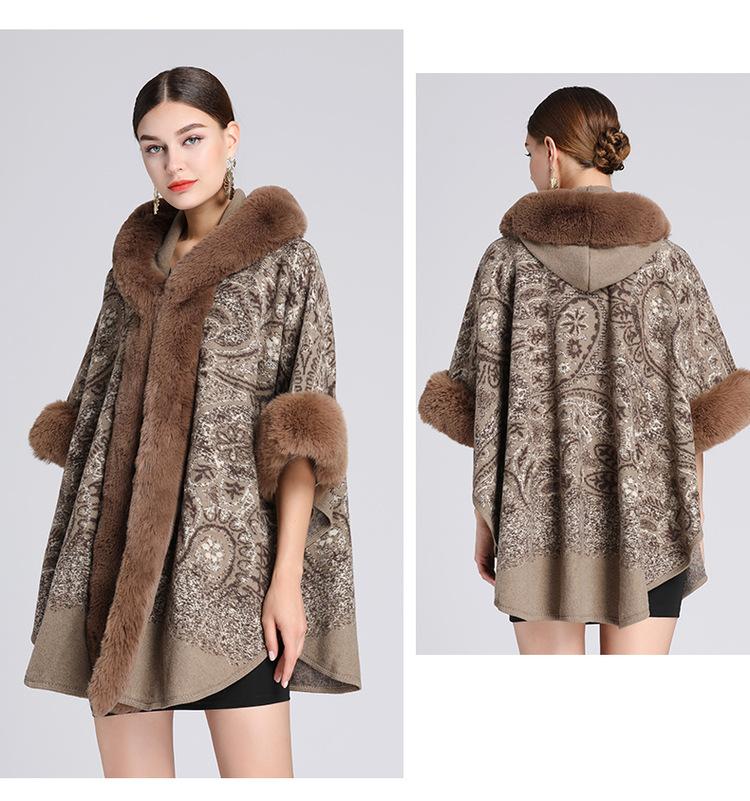 Fall/Winter Artificial Fur Hooded Shawl Coat