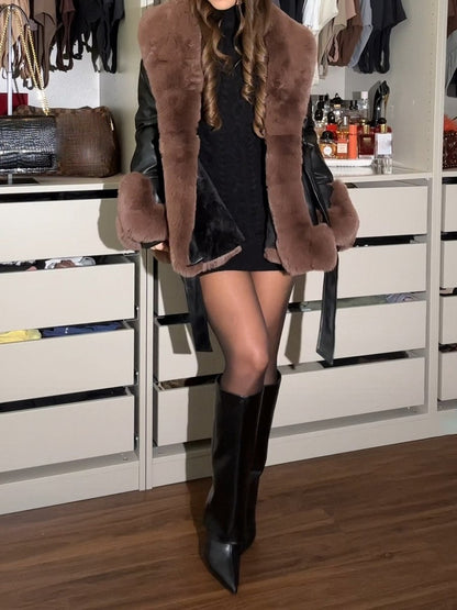 Faux Fur Trim Peplum Belted Coat