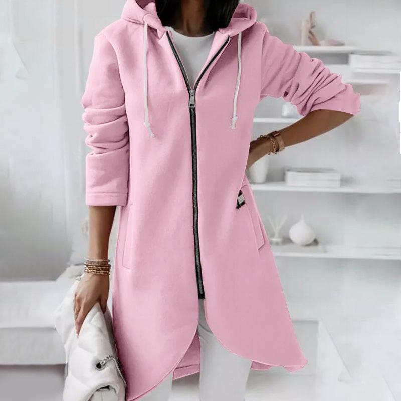 Zipper Hooded Long Plush Sweater