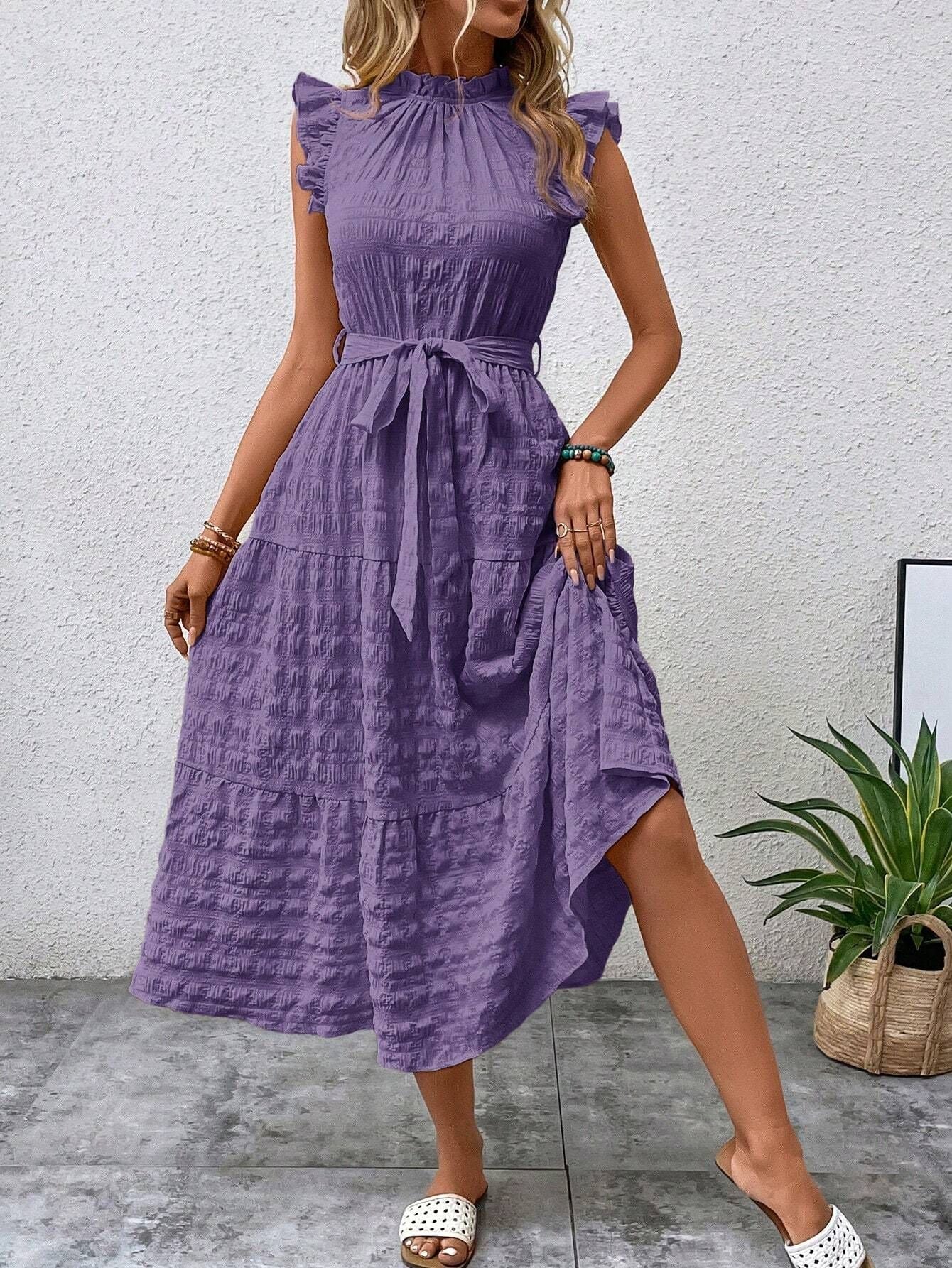 Flying Sleeve Texture Dress