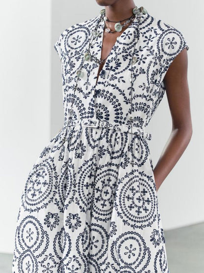 Contrast Embroidered Dress