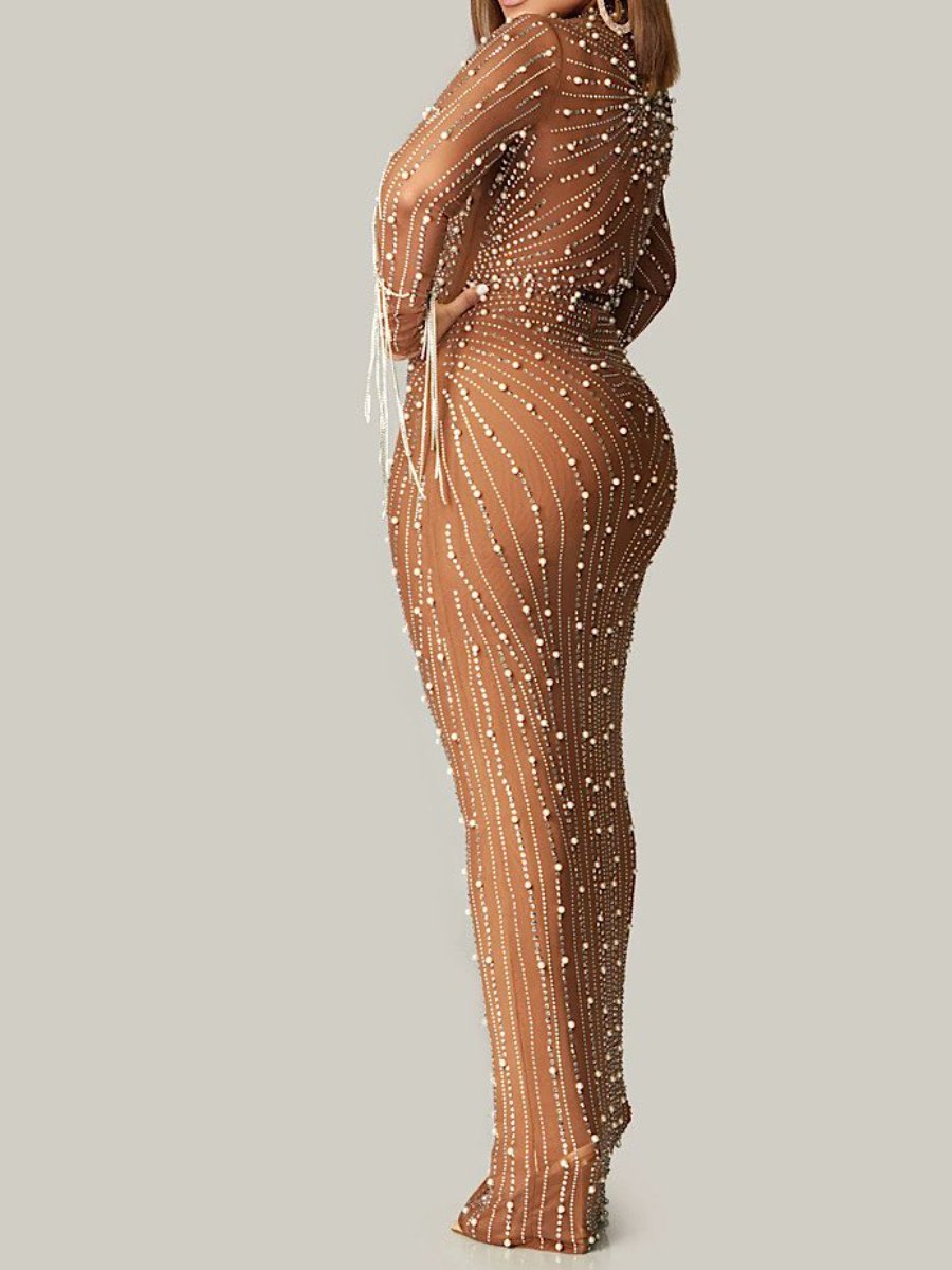 Demure Dazzle Rhinestone Maxi Dress