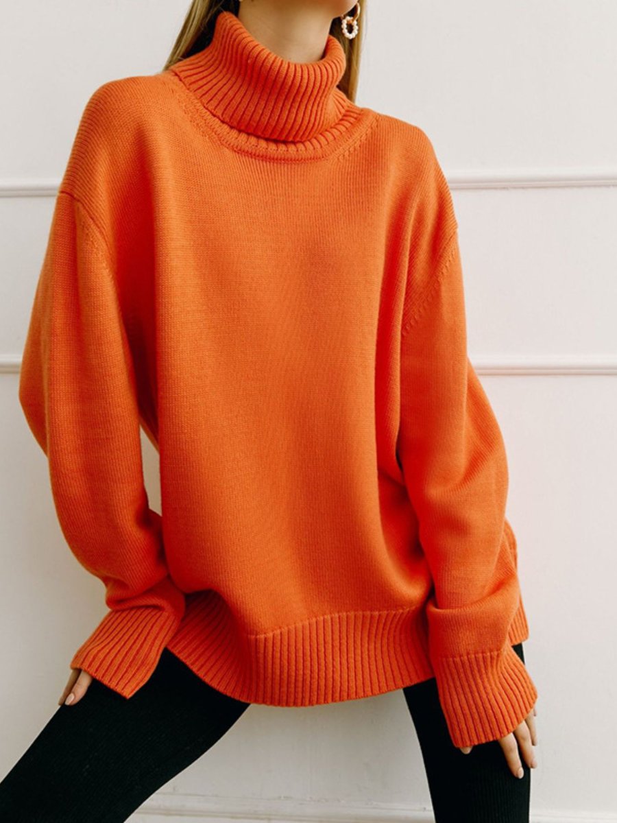 Solid Color Turtleneck Sweater