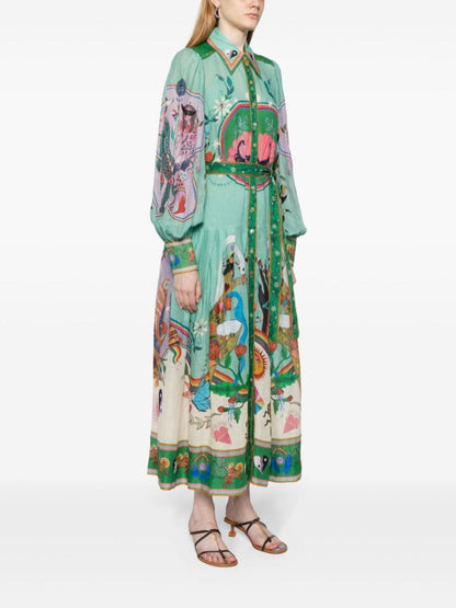 Evergreen Belted Printed Maxi Shirt Dress